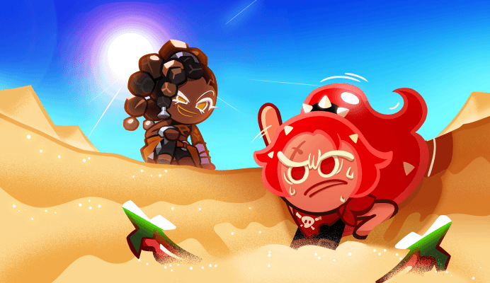 Peppercorn Cookie saving Chili Pepper Cookie from quicksand.